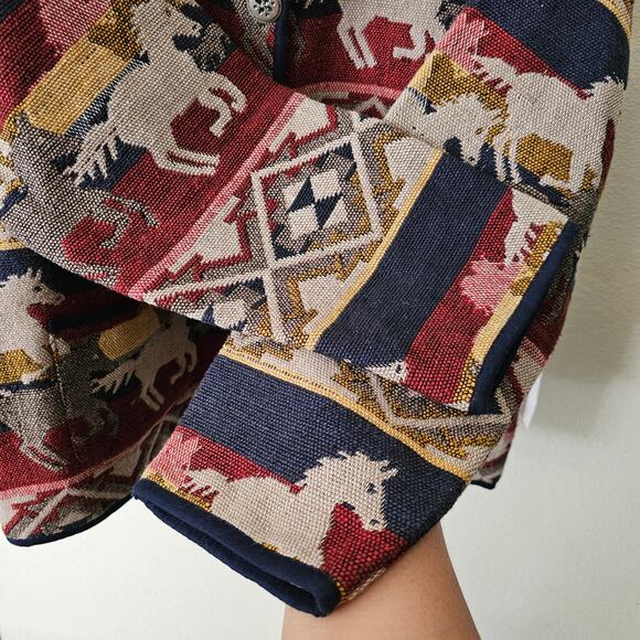 VTG NWT JANE ASHLEY Western Horse Aztec Tribal Tapestry Button Jacket Sz M - Picture 9 of 16